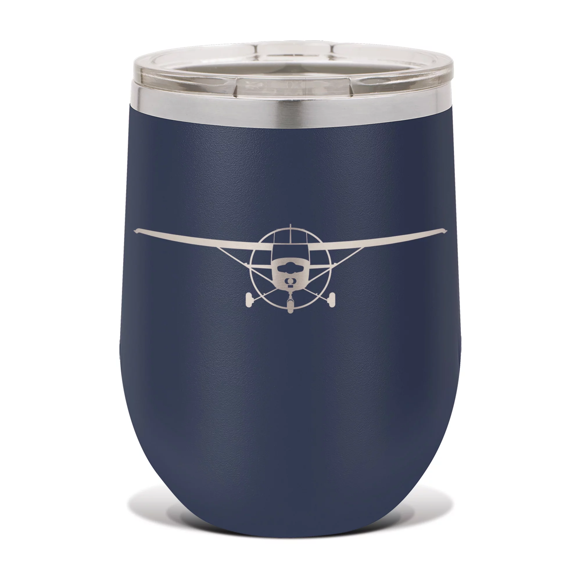 152 Wine Tumbler 12 oz - Laser Engraved - Polar Camel - Stainess Steel - Vacuum Insulated - Double Walled - Wine Glass - Stemless - Drinkware Clear Lid - aircraft - Navy