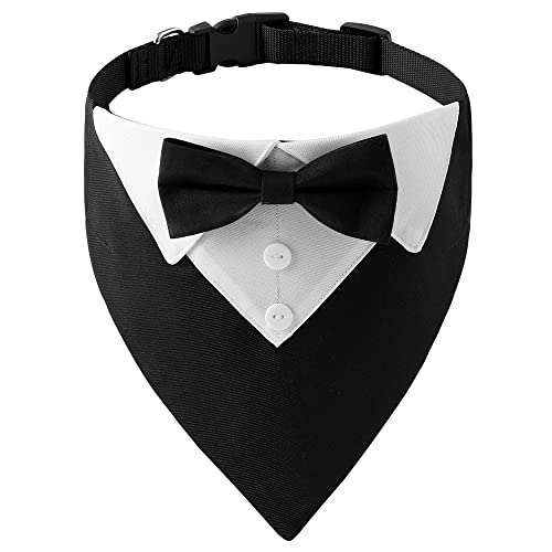 Tuxedo Dog Collar for Wedding Engagement and Birthday, Formal Dog Bandana Collar Costume with Bow Tie and Adjustable Buckle,Suitable for Small Medium Large Dog. (Red, M)