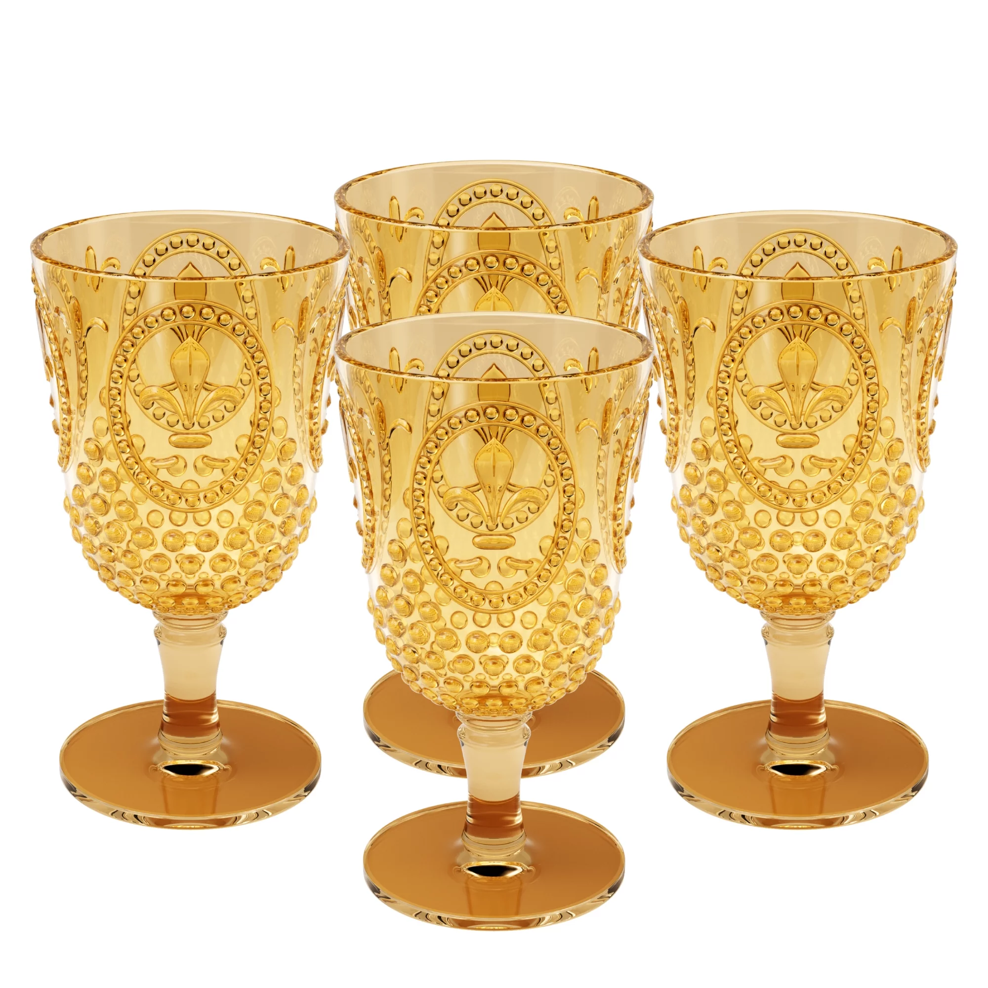 Elle Decor Acrylic Wine Goblets, Set of 4, 15-Ounce, Unbreakable Acrylic Wine Glasses, Amber