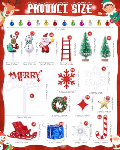 36 PCS Christmas Cake Decorations Kit, Merry Christmas Cake Toppers with Mini Santa Sleigh, Santa Claus, Reindeer, Snowman for Xmas Theme New Year Holiday Birthday Party Supplies