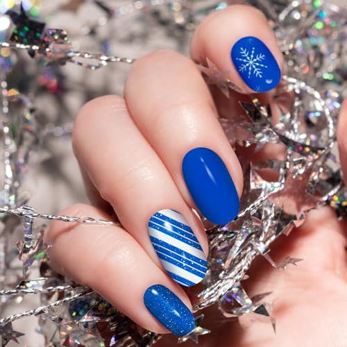 Semi Cured Gel Nail Strips-Easy Apply Christmas Gel Nail Stickers Holiday Semi Cured Manicure Strips with Sparkling Xmas Designs (Classic Yule)