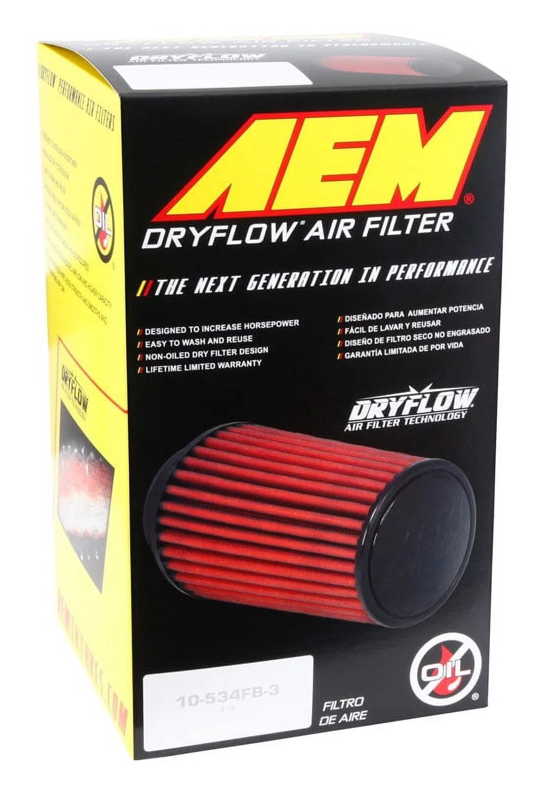 AEM 21-2059DK Universal DryFlow Clamp-On Air Filter: Round Tapered; 4 in (102 mm) Flange ID; 9.188 in (233 mm) Height; 6 in (152 mm) Base; 5.125 in (130 mm) Top