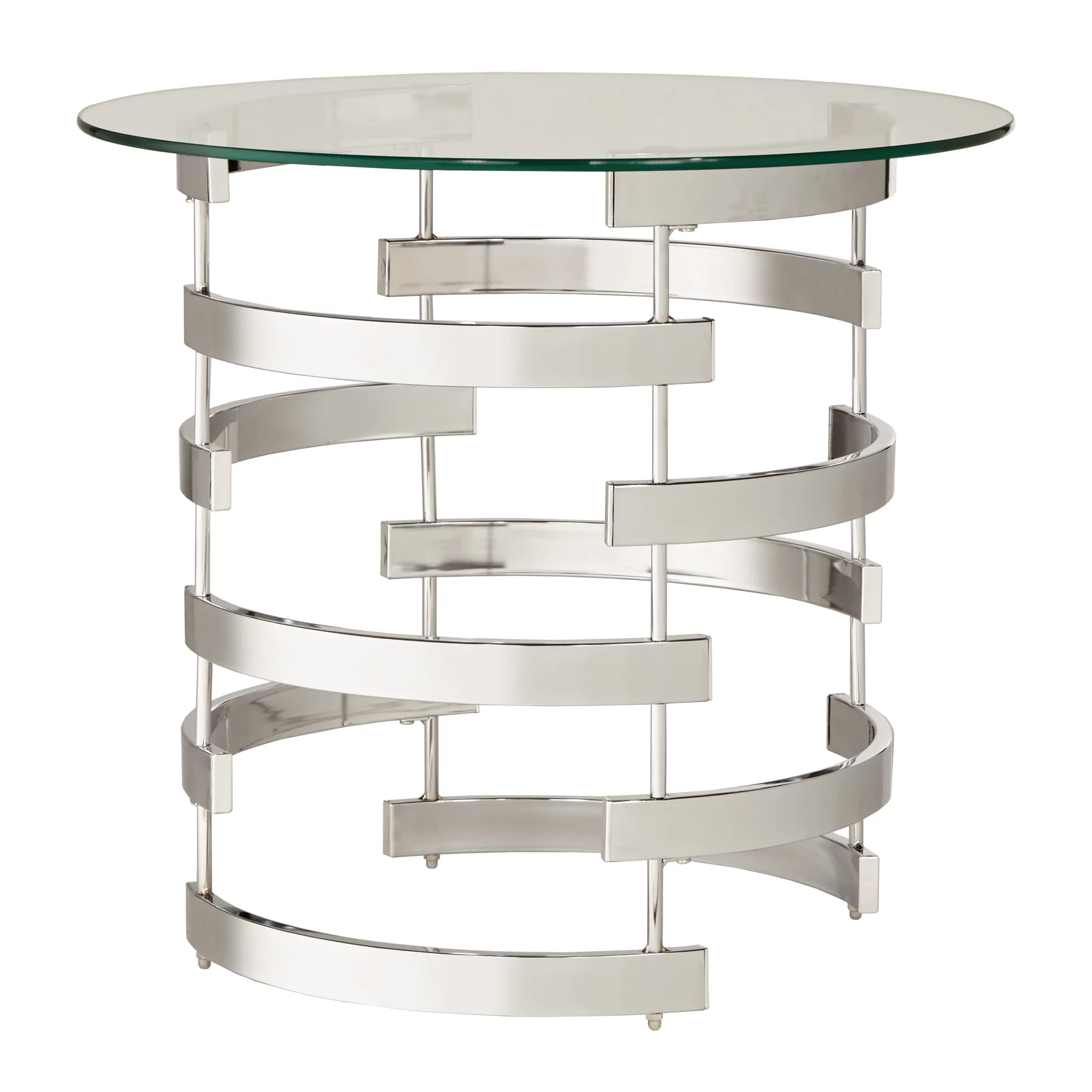 Chelsea Lane Cleave Modern Glam Glass and Metal Round End Table, Chrome