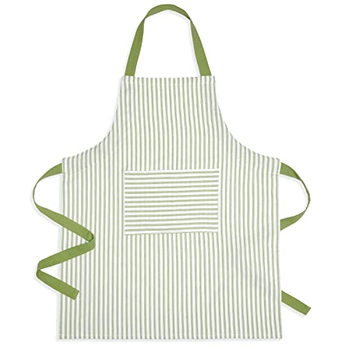 Cackleberry Home Red and White Ticking Stripe Woven Cotton Bib Apron Pocket Adjustable Strap
