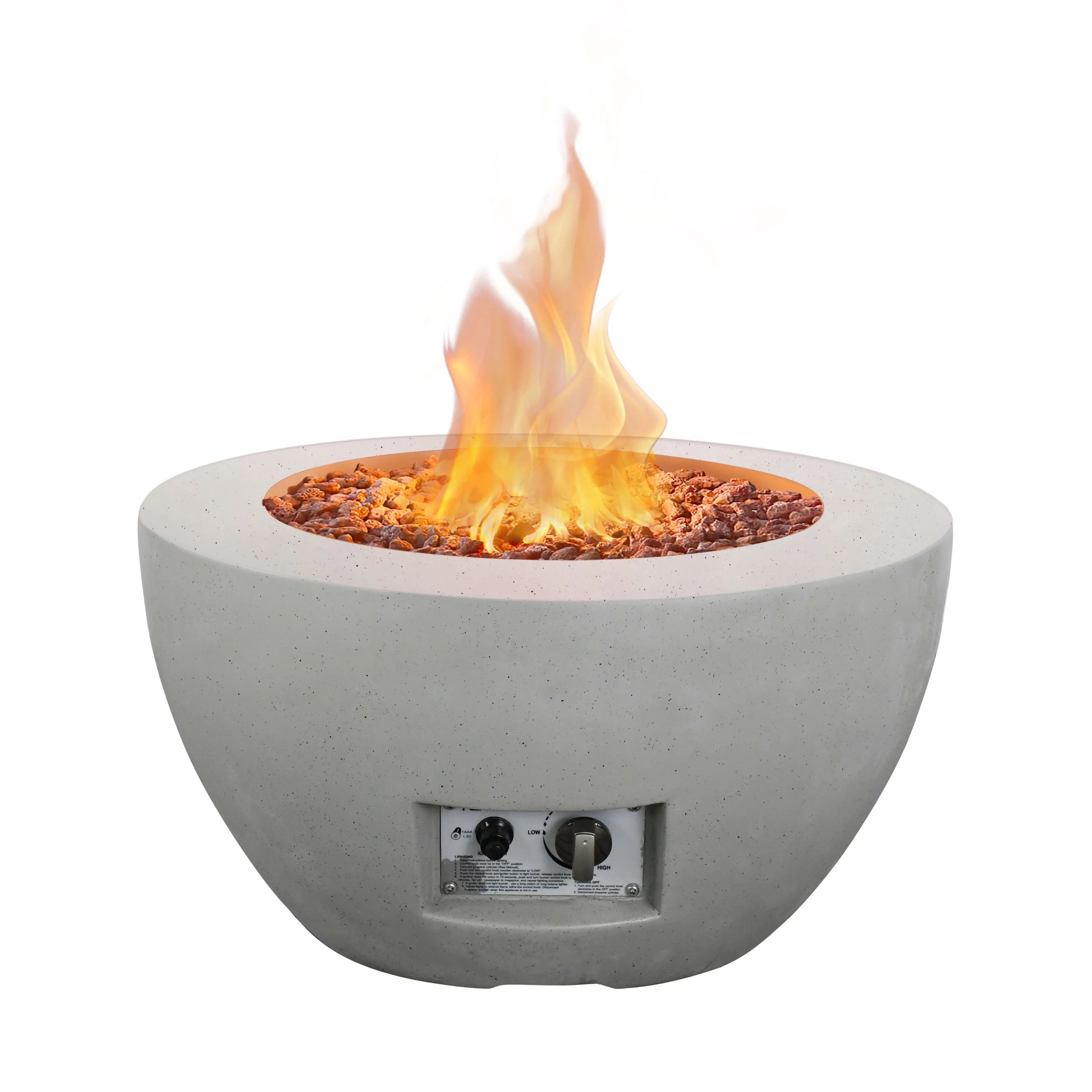Kante  25 Inch Wide Round Concrete and Metal Outdoor Eco-Friendly Smokeless 50,000 BTU Propane Gas Fire Pit Bowl Table Off-White