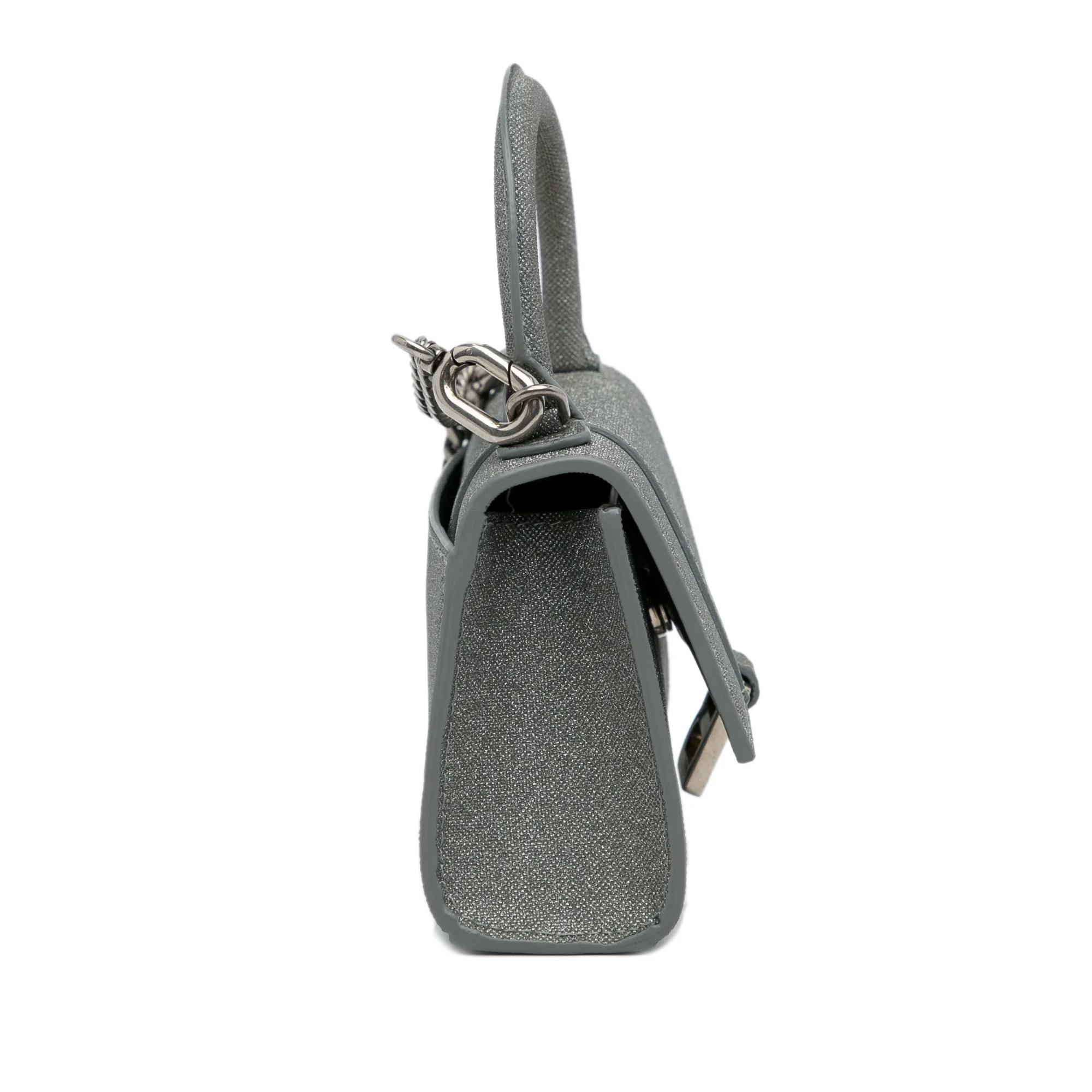 Pre-Owned Authenticated Balenciaga Mini Glitter Hourglass Satchel Polyester Fabric Gray Unisex (Good)