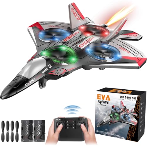 Jet Fighter Stunt RC Plane - Foam Remote Control Drone Helicopter Airplane with LED Lights, Drones for Kids, Toys for Ages 8-13, Gifts for 6 7 8 10 12 13 14 Year Old Boys Birthday Christmas