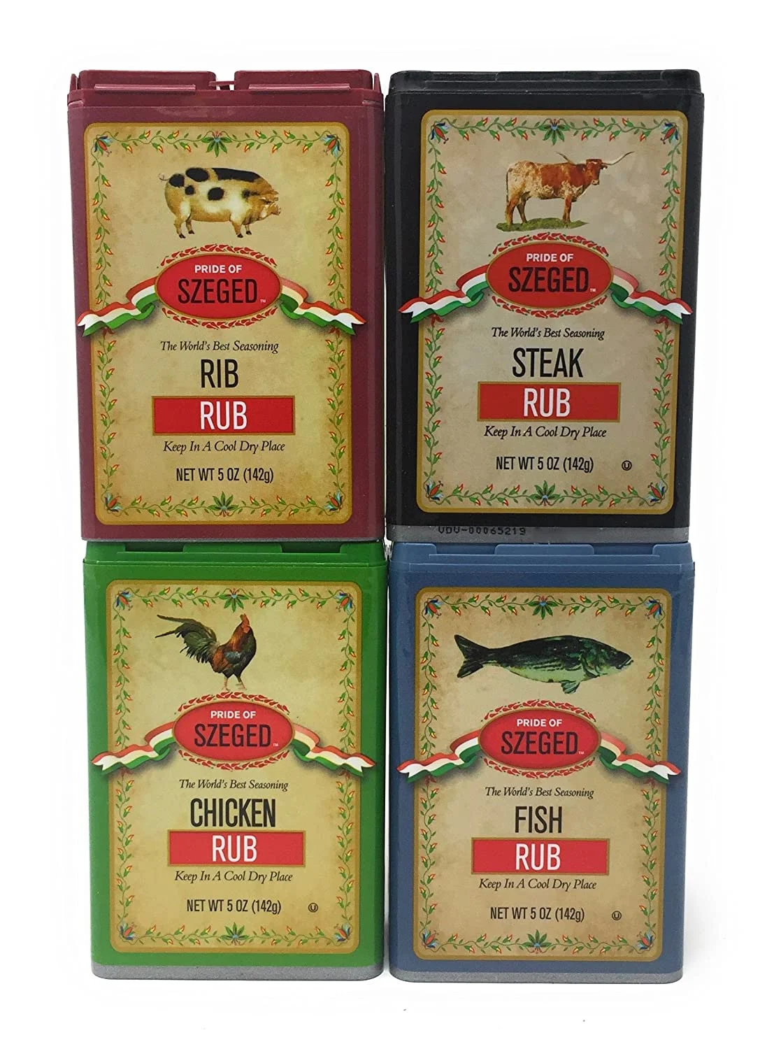 Szeged Chicken, Fish, Rib & Steak Rub, Gourmet Seasoning, 5 oz tin - 4 Pack