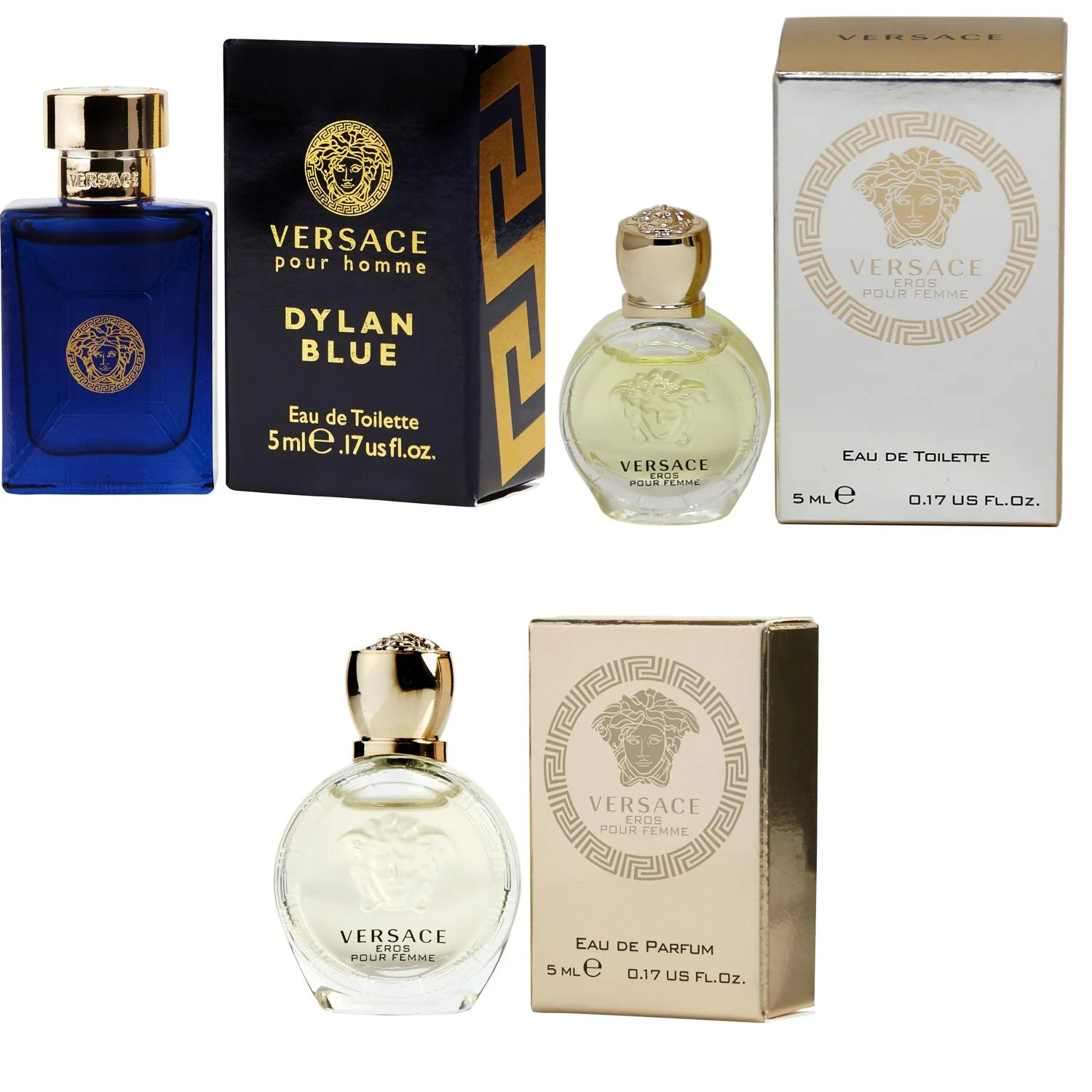 Versace Dylan Blue EDT, Eros Women EDT, Eros Women EDP  - 5ml 3PK Kit