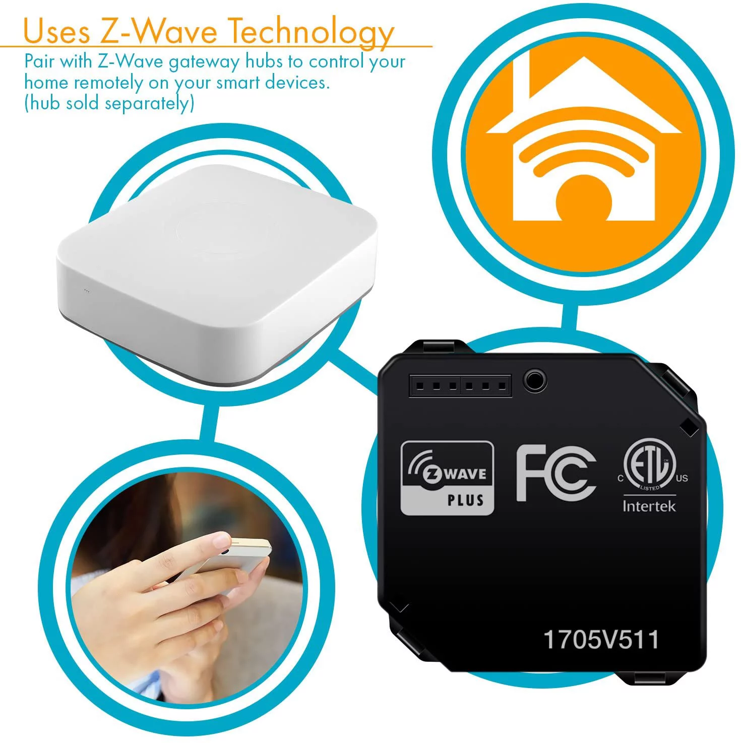 Enerwave Z-Wave Plus Relay, Smart Switch Wireless Remote Control to Lights and Ceiling Fans, 120-277VAC, 10A, Neutral Wire Required, ZWN-RSM1-PLUS, Black