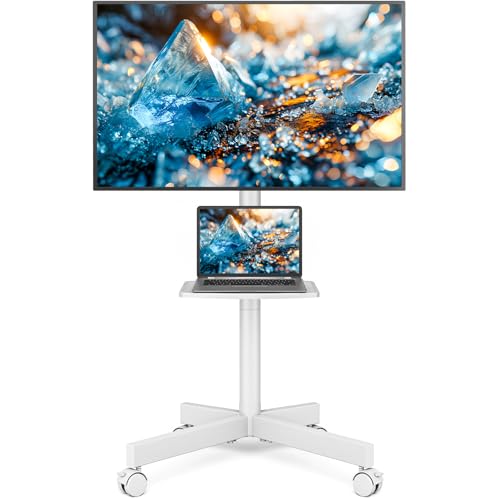 Rfiver Strong Rolling TV Stand with Shelf for 23-65 inch TVs up to 88lbs, Portable Mobile TV Cart with Silent Wheel, Tilt & Height Adjustable Universal Corner TV Stand for Bedroom, Living Room, Office