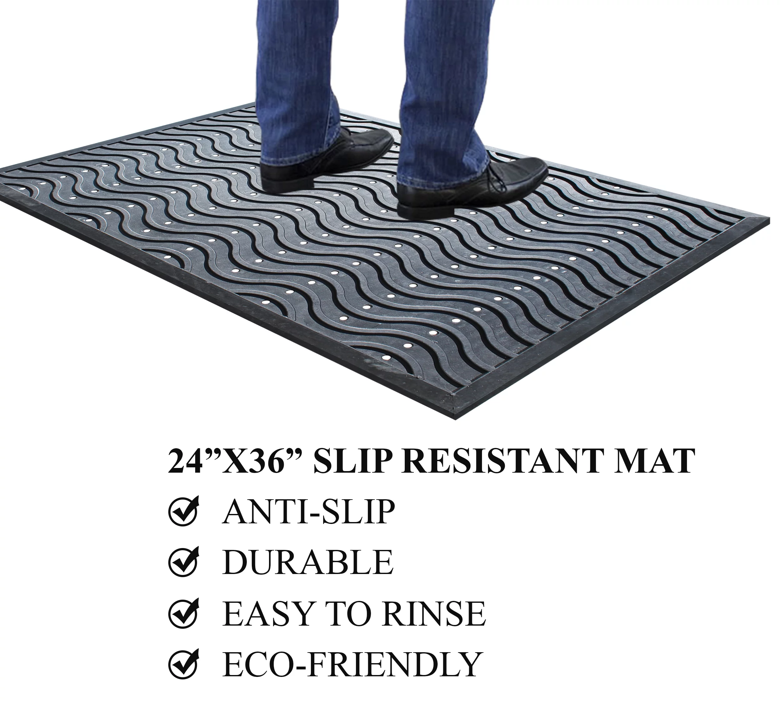 A1HC First Impression Wavy 100% Rubber Clean Step Scraper Doormat 36