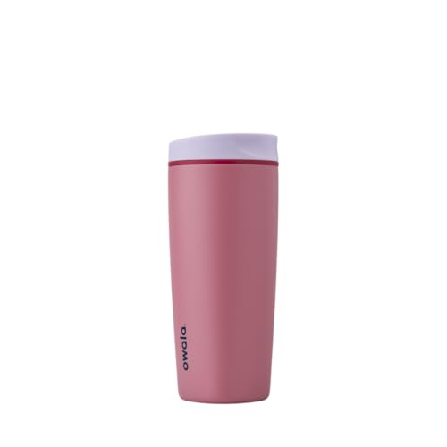 Owala SmoothSip Slider Insulated Stainless Steel Coffee Tumbler, Reusable Iced Coffee Cup, Hot Coffee Travel Mug, BPA Free 12 oz, Purple/Pink (Crochet Queen)