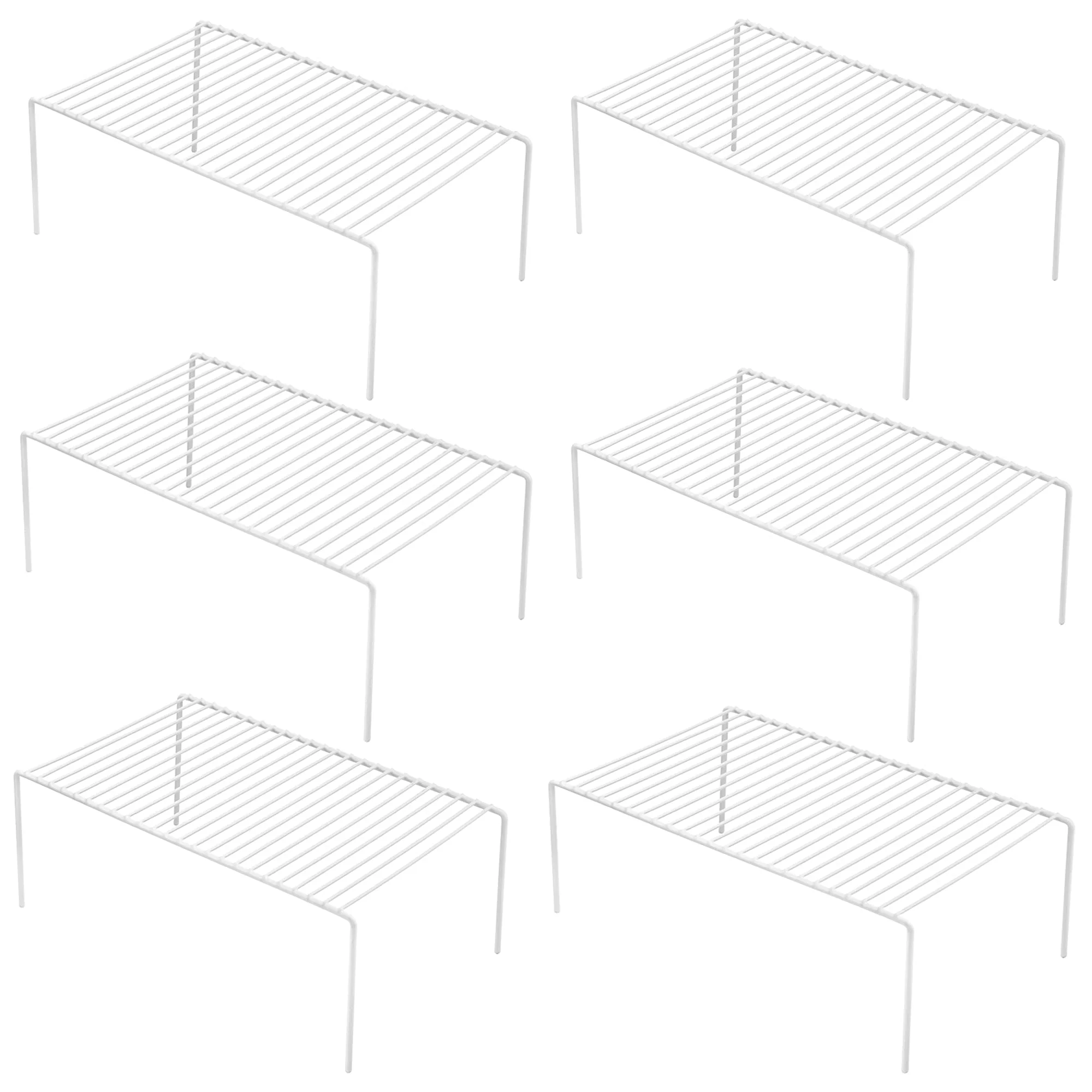 SANNO 6 Pack Large (15.7 x 9.4 Inch) Freezer Cabinet Storage Shelf Rack, Rustproof Stainless Steel Kitchen Organizer Space Saver for Fridge Pantry Shelves Countertops - White