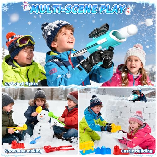 DISHIO Snowball Maker Kit, Snow Ball Maker Toys for Kids Winter Toy with Snowball Blaster Launcher, 3 Duck Shaped Clips, Molds, Snow Shovel, Carry Bag, Outdoor Snow Fight Toys for Kids and Adults