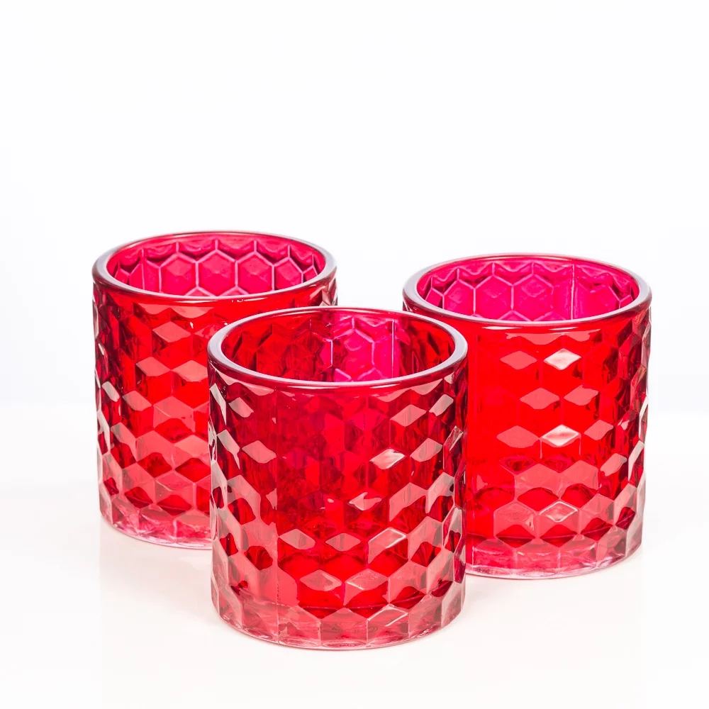 Richland Glass Votive and Tealight Holder Chunky Honeycomb Red Set of 24
