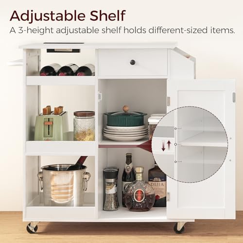 Kitchen Island with Power Outlet, Kitchen Storage Island with Drawer, Rolling Kitchen Cart on Wheels, Spice Rack, Towel Rack, Wine Rack, for Dining Room, Black and Natural KIHN122E01