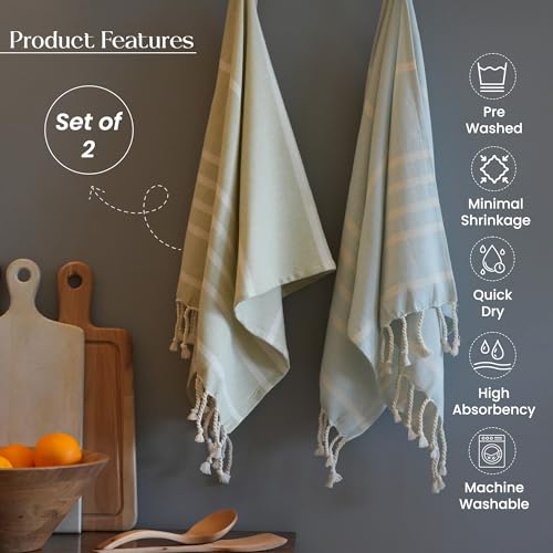 The Fine Living Co. 100% Cotton Merry Christmas Kitchen Towels, 18'x28' Set of 2 (Cherry Red & Green)