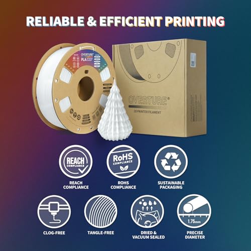 OVERTURE PLA Filament 1.75mm PLA 3D Printer Filament, 2kg Cardboard Spool (4.4lbs), Dimensional Accuracy +/- 0.02mm, Fit Most FDM Printer (Black 2-Pack)
