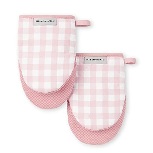KitchenAid Gingham Cotton Mini Oven Mitt 2-Pack Set, Passion Red, 5.5