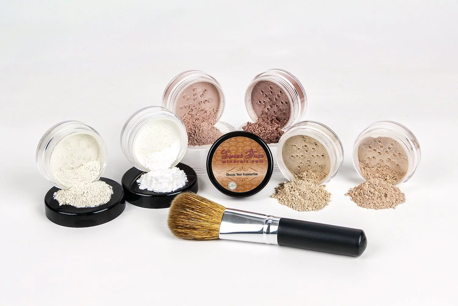 XXL KIT (DEEP TAN) Includes FACE BRUSH Full Size Mineral Makeup Set Bare Face Matte Foundation Full Coverage