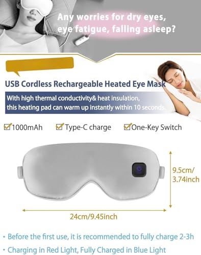 Upgraded 3 Temperature Modes Silk Heated Eye Mask Cordless,Rechargeable Warm Eye Heating Pad No Pressure for Dry Eyes, Sleep Eye Mask Christmas Gift for Men Women