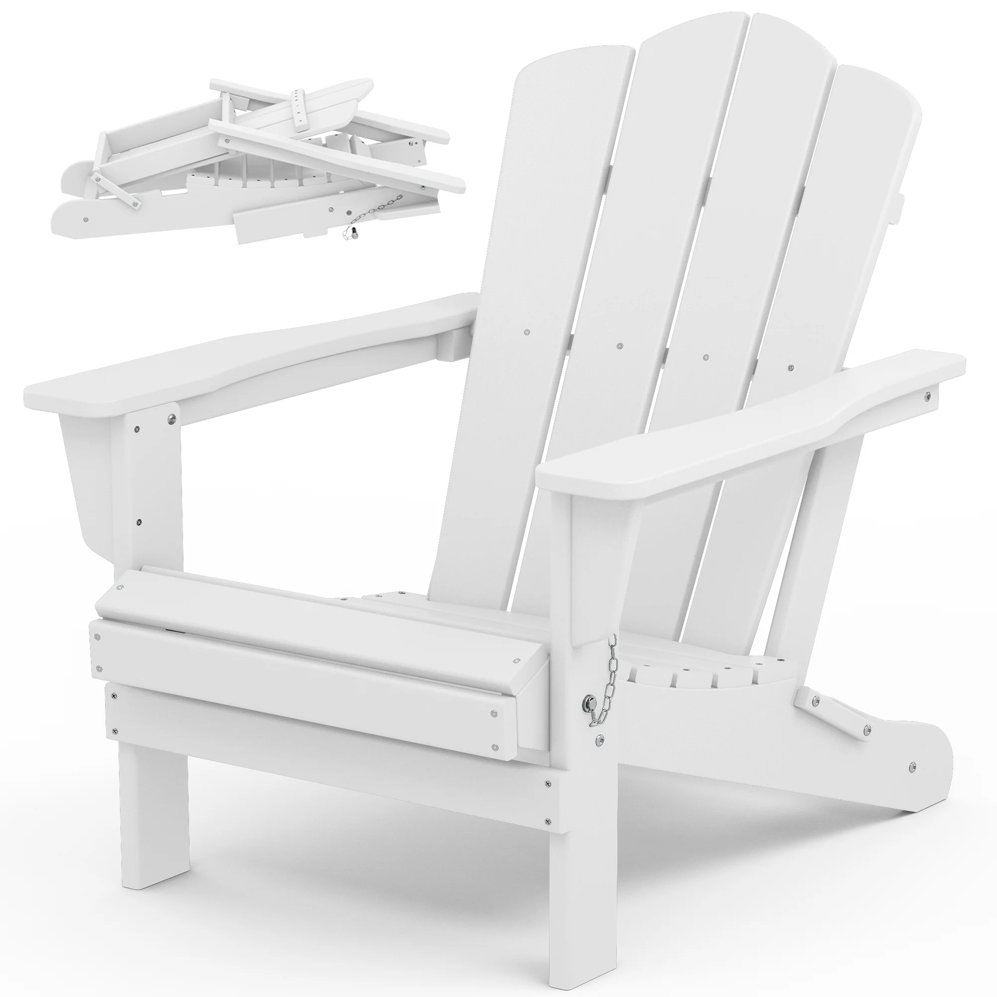 JEAREY Plastic Adirondack Chair, HDPE All-Weather Outdoor Folding Adirondack Chair for Outside, White