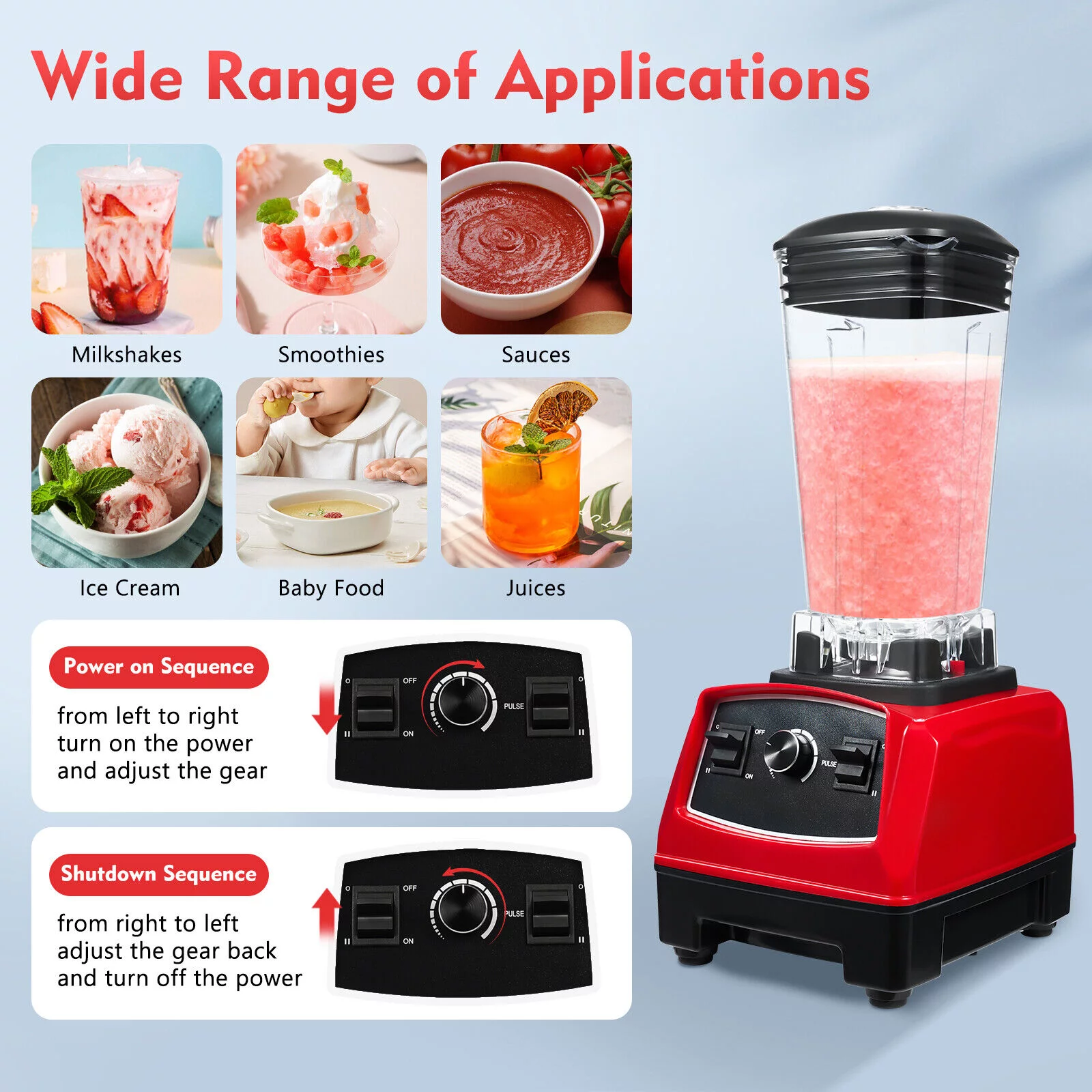 Oukaning 2L 2200W Crushing Blender Electric Mixer 45000 Rpm High Speed Blender(Red)