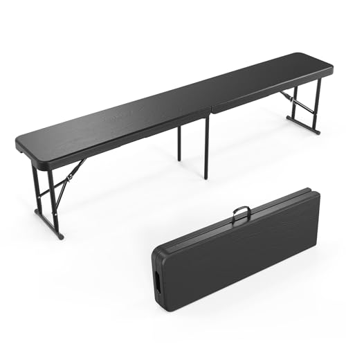VINGLI 6 feet Plastic Folding Bench,Portable in/Outdoor Picnic Party Camping Dining Seat, Garden Soccer Multipurpose Entertaining Activities, Smooth HDPE Tabletop, 2 Pack, White
