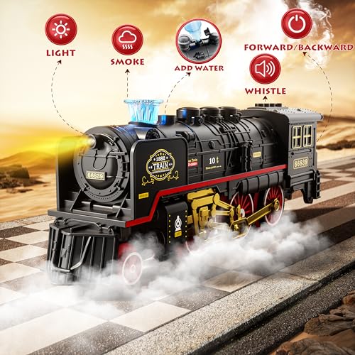 Funwee Electric Train Toy with Smokes,Lights and Sound,Train Set for Under Christmas Tree, Locomotive Train Model with Track, for 3 4 5 6 7+ Years Old Toddler Boys and Girls Birthday