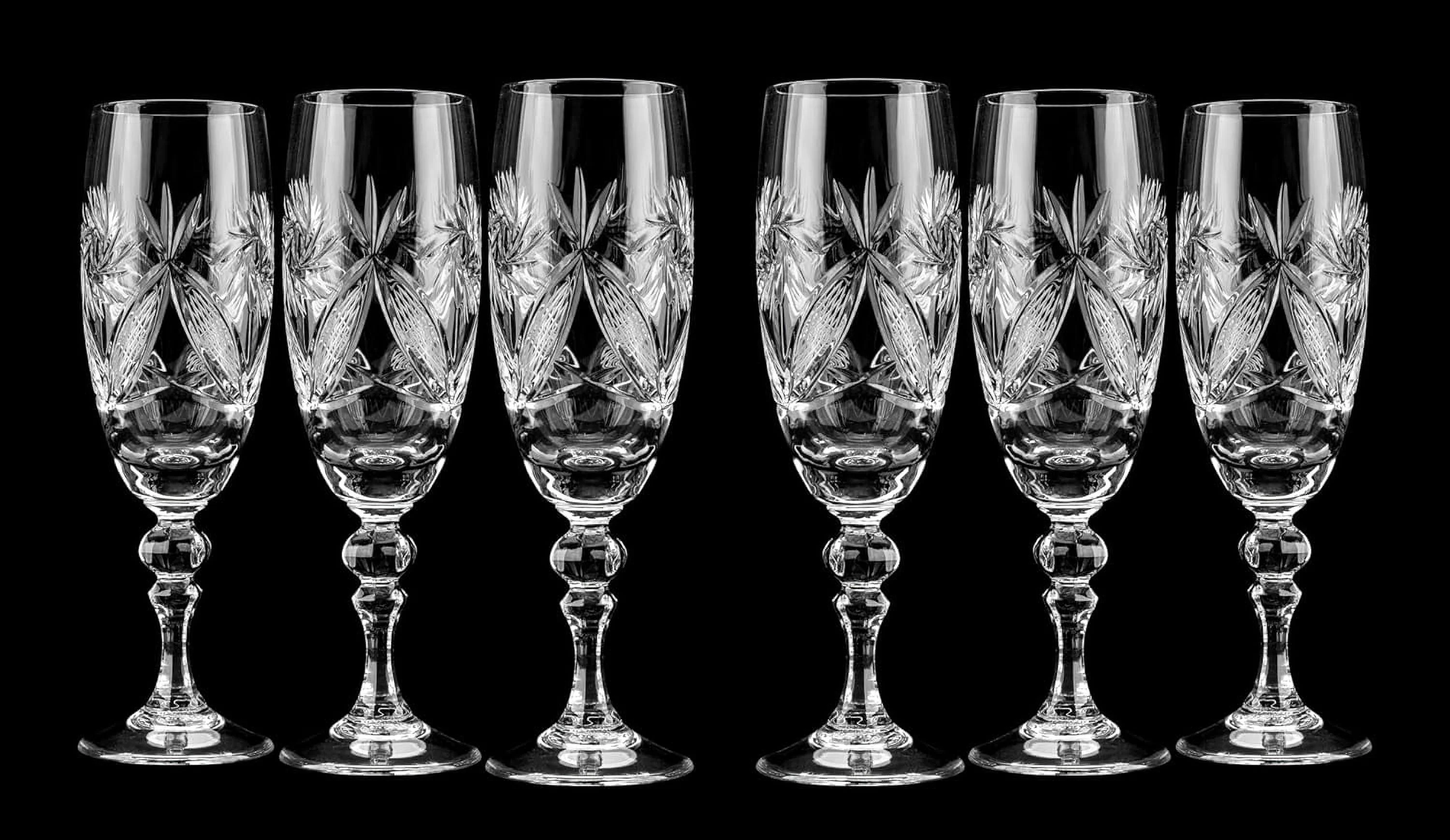 6 Russian CUT Crystal Champagne Glasses On A Stem 200Ml/6.8Oz Hand Made