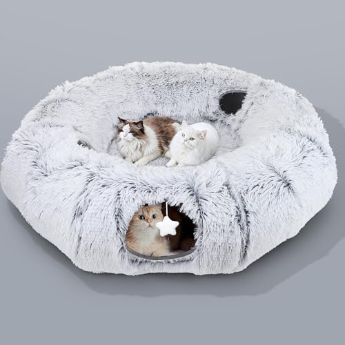Cat Tunnel Bed for Indoor Cats, L Christmas Tree Skirts Washable Warm Soft Indoor Cat Donut Tunnel, Multifunctional Cat Interactive Playground Toys for Felines Pet Christmas Tree Decoration