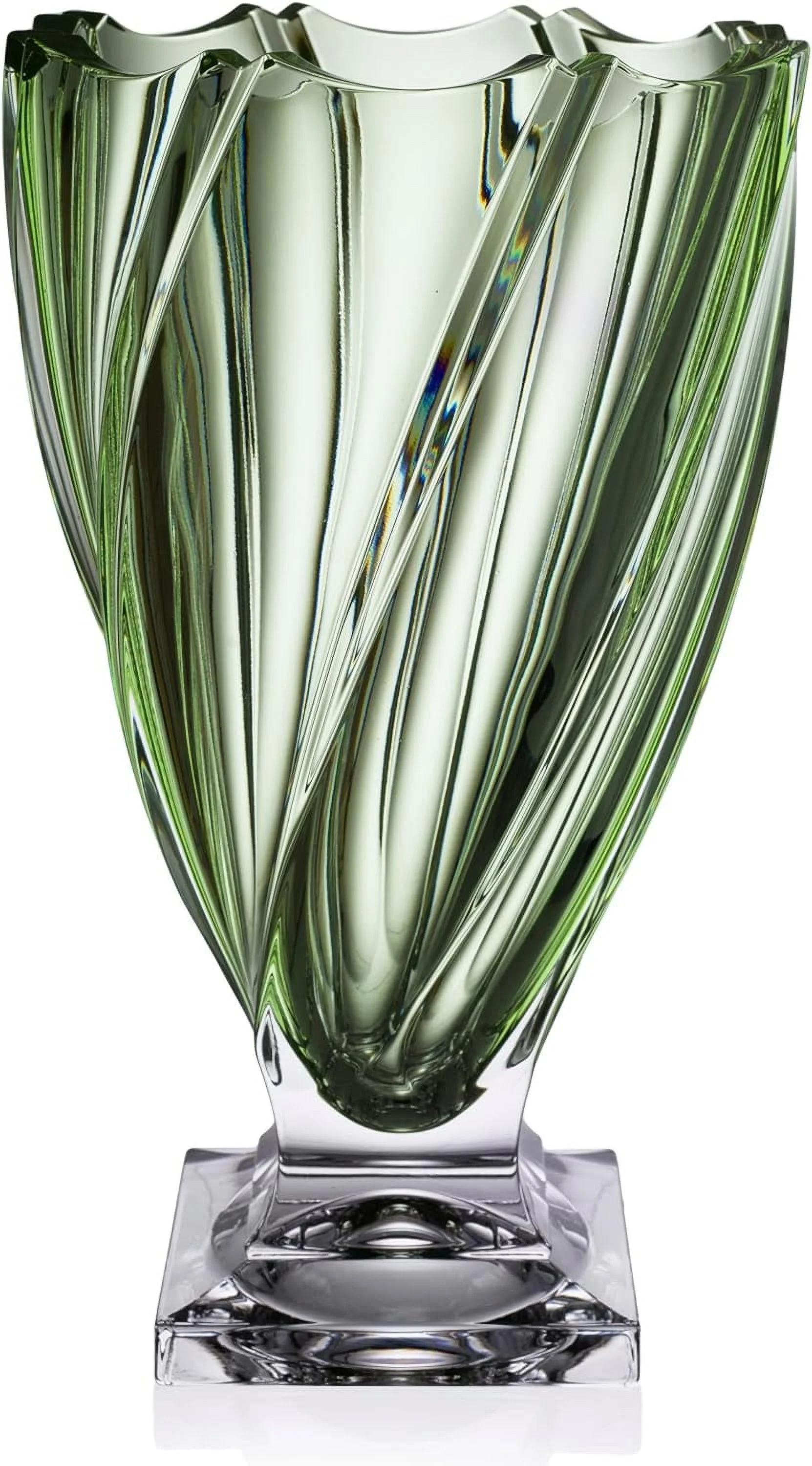 Bohemian Crystal Glass Vase 13''-Height Green ''Ponti'' European Design Centerpiece Flower Vase Home Decor Wedding Birthday Housewarming Anniversary
