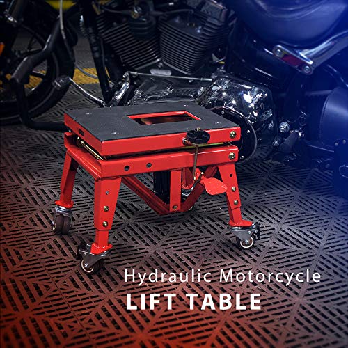 VIVOHOME 350 Lbs Heavy Duty Hydraulic Motorcycle Lift Jack Table Foot Operated ATV Dirt Bike Scissor Stand with 4 Wheels