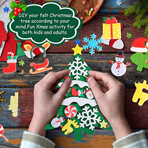 Tatuo DIY Felt Christmas Tree and Ornaments Felt Kids Party Favors Stickers for Kids Home Door Wall Hanging Christmas Tree Craft Decorations (24)