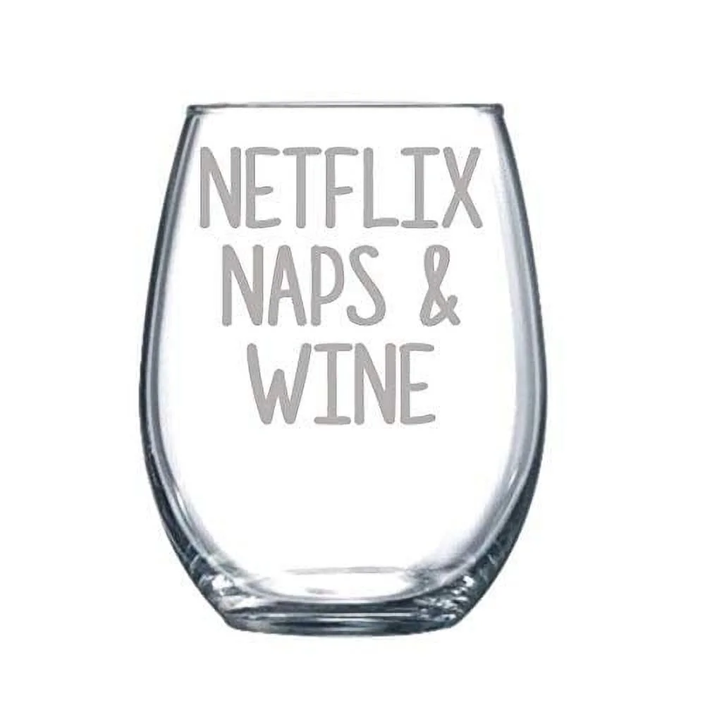 Netflix Naps And Wine Engraved Glass Funny Gift Laser Etched Glass - 17 Oz