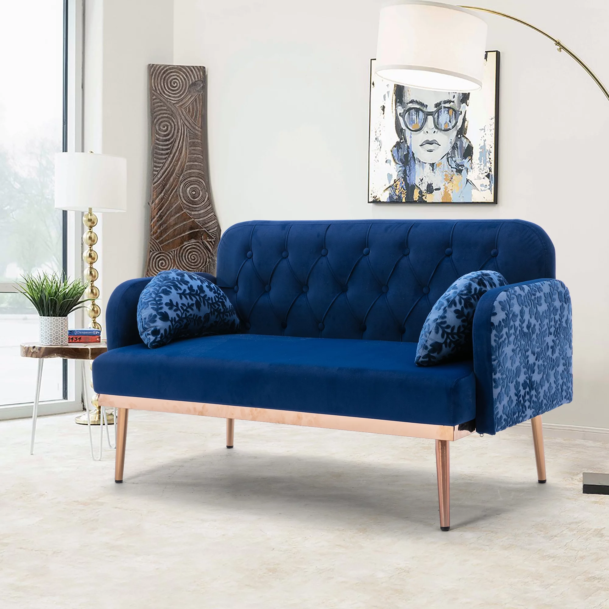 Velvet Accent Loveseat Sofa with Metal Feet