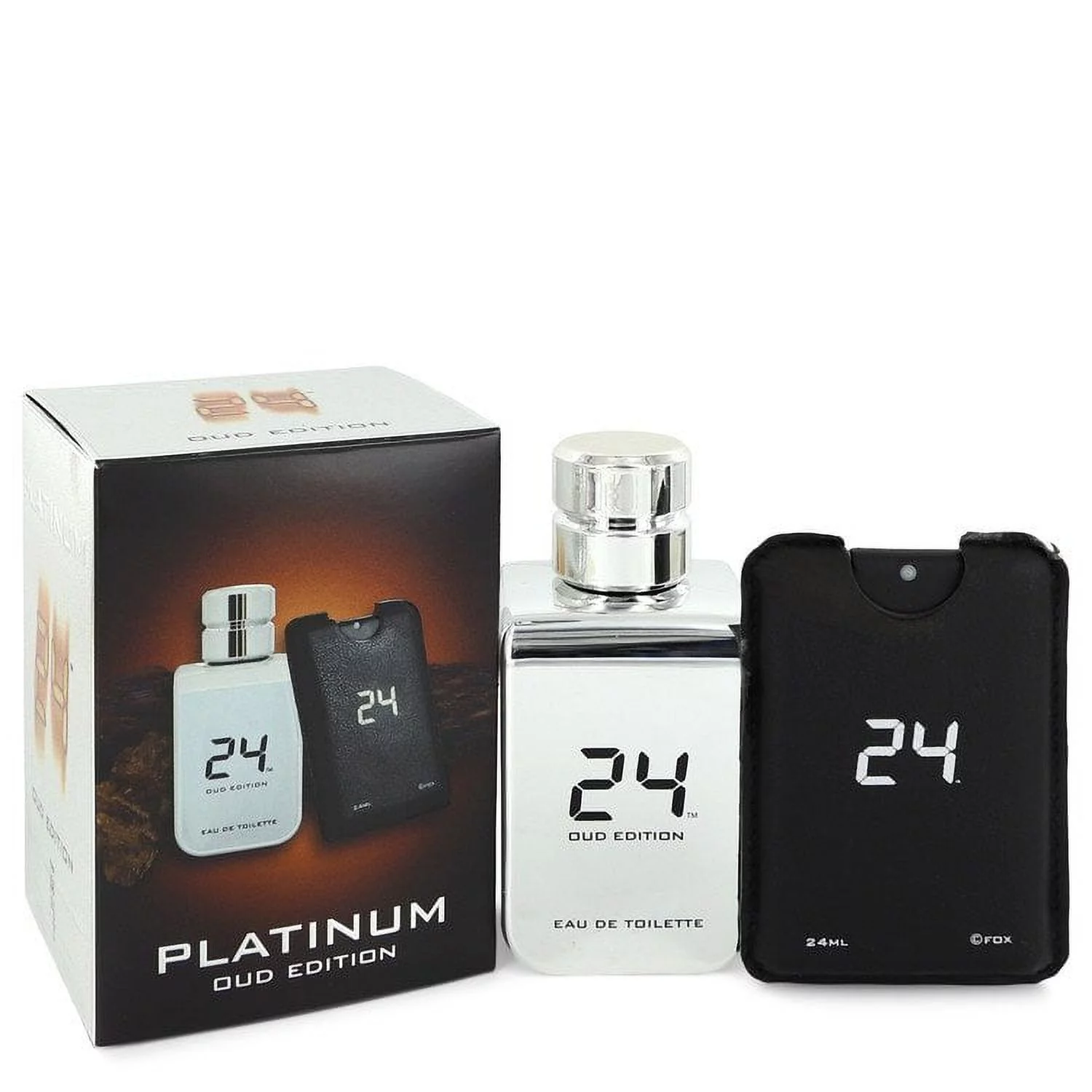 24 Platinum Oud Edition by ScentStory Eau De Toilette Concentree Spray + 0.8 oz {Pocket Spray (Unisex) 3.4 oz for Male