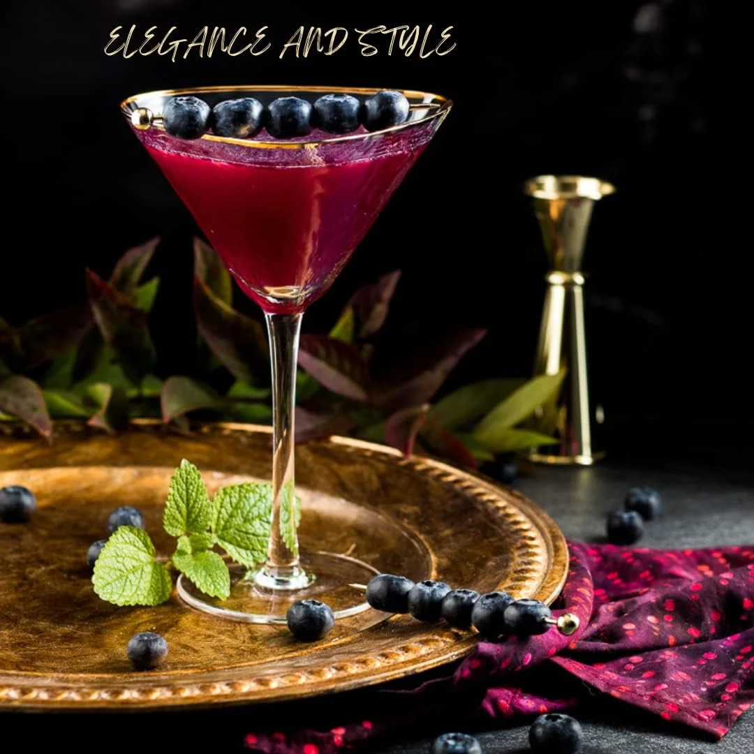 Iridescent Handmade Hammered Martini Glasses With Rim - Set Of 2 Rim Martini Glasses And 2 -Plated Cocktail Picks. Celebrate Life One Glass At A Time