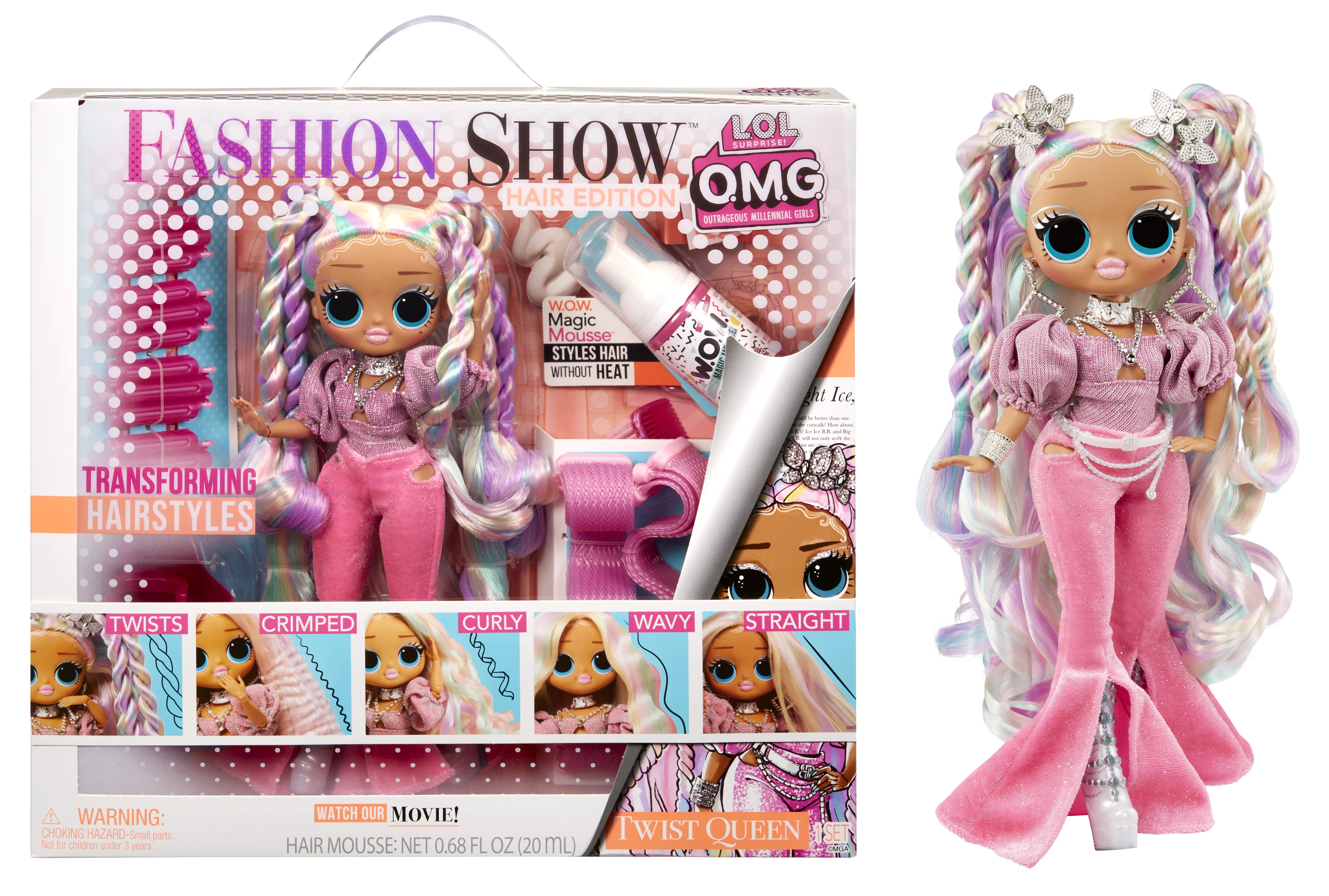 LOL Surprise OMG Fashion Show Hair Edition Twist Queen Fashion Doll with Magic Mousse, Transforming Hair, Hair Accessories, Collectible Fashion Dolls, Fashion Toy Girls Ages 4 and up, 10-inch Doll