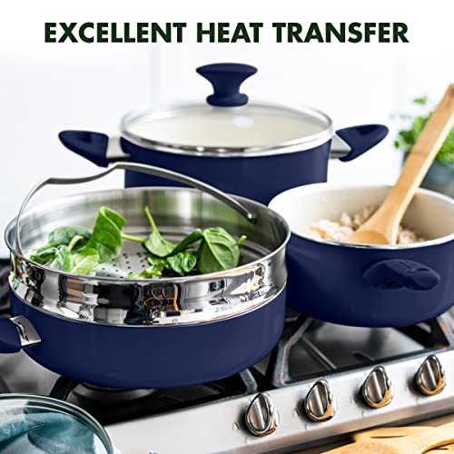 GreenPan Rio 16 Piece Cookware Pots and Pans Set, Hard Anodized Healthy Ceramic Nonstick PFAS-Free, Bakelite Handles, Frypans, Saucepan, Saute Pan, Stock Pot, Kitchen Tools, Dishwasher Safe, Black