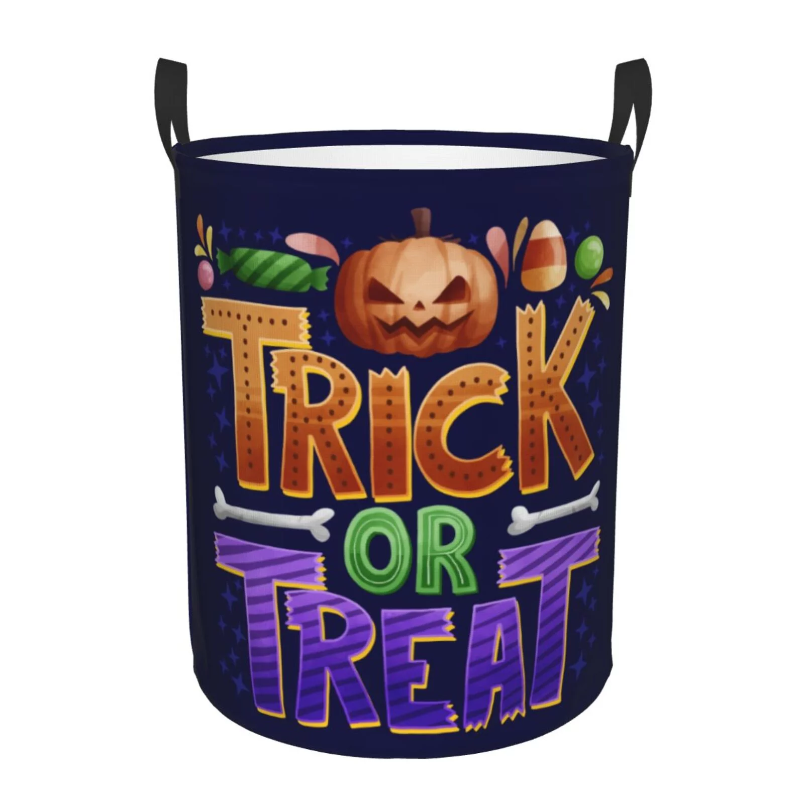XMXT Collapsible Laundry Basket, Trick or Treat Cartoon Print Polyester Waterproof Laundry Hampers Dirty Clothes Hamper, 62L