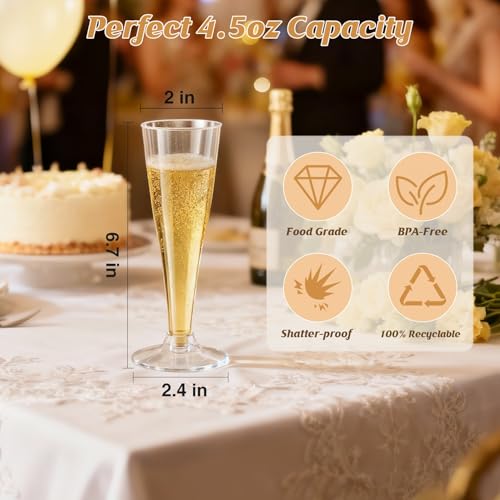 40 Pack Silver Rim Champagne Flutes Plastic Wine Glasses Disposable, Silver Rim Mimosa Glasses Party Supplies for Holiday Engagement Wedding Birthday New Years Eve Xmas