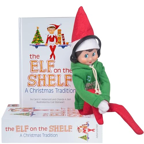 Elf On The Shelf Boy with Jingle Jam Hoodie Set - Blue Eyed Boy Elf Doll with Book and Hoodie with DJ Headphones - Customize Your Elf with Unique DJ Spinning Holiday Tunes - Elf Figure Clothing Pack