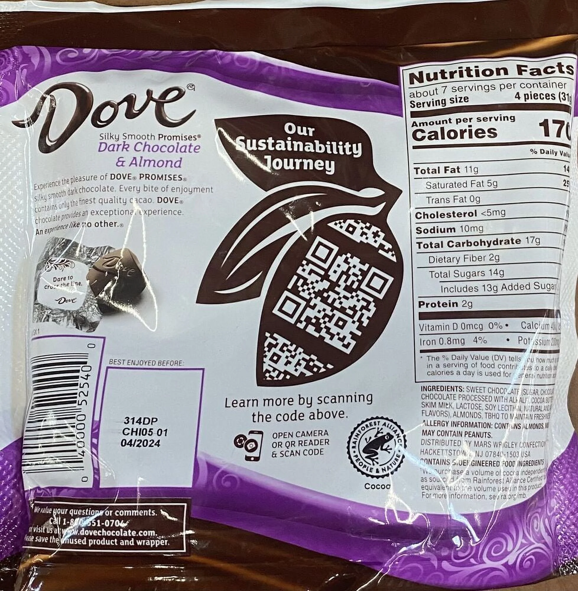 5x Dove Dark Chocolate & Almond Silky Smooth Promises Candy Bag 7.61 Oz - 5 PACK