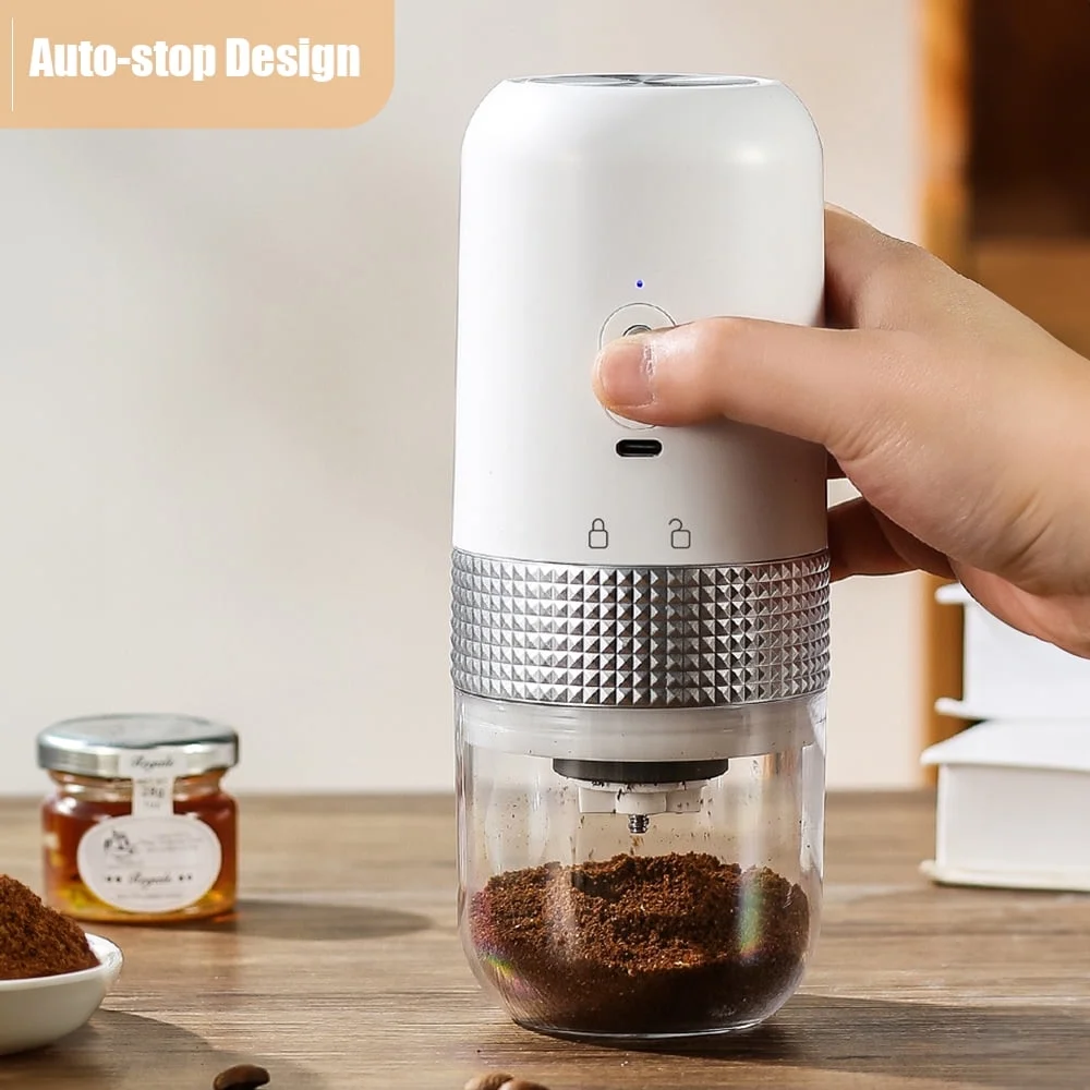 Anself Portable Electric Burr Coffee Grinder 13W 200ml USB Rechargeable Adjustable Setting Cordless Coffee Bean Grinder with Cleaning Brush for Travel Camping Office Household