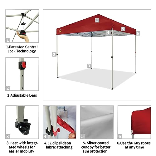 CROWN SHADES 10x10 Pop Up Canopy - Beach Tent with One Push Setup - Easy Outdoor Sun Shade for Events, Parties, Camping - Gazebo with STO-N-Go Cover Bag, Silver Coated Top, White