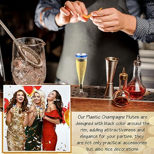 Zubebe 100 Pcs Plastic Champagne Flutes 4.5oz Classic Champagne Clear Plastic Cups Wedding Party Toasting Cocktail Cups Bulk Home Toasting Drinking Party(Blue)