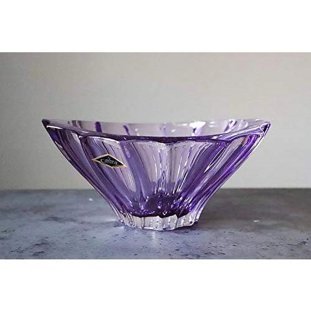 Bohemian Crystal Glass Bowl-Vase 8''-Dia Amethyst-Purple Vintage European Design ''Plantica'' Centerpiece Fruit Desserts Home Decor Birthday Wedding Housewarming Anniversary