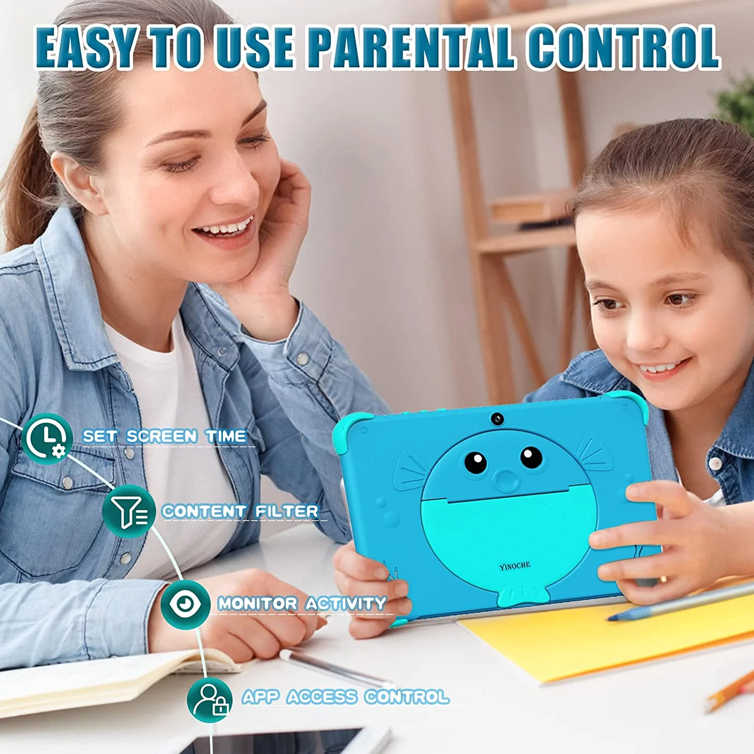 Kids Tablet 10.1 inch Tablet for Kids WiFi Kids Tablets Android Toddler Tablet with Dual Camera Android 11.0 2GB 32GB ROM 1280x800 HD IPS Touchscreen Parental Control YouTube Neflix (Blue)